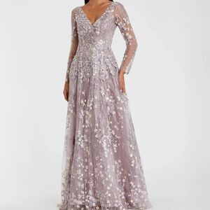 Mac Duggal 20402 Embellished Wrap Over Illusion Long Sleeve Gown Lilac Size 4